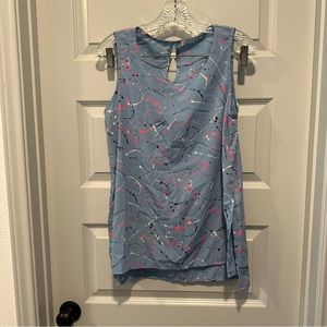 Chris & Carol Blue Paint Splatter Scoop Neck Sleeveless Tank size Small